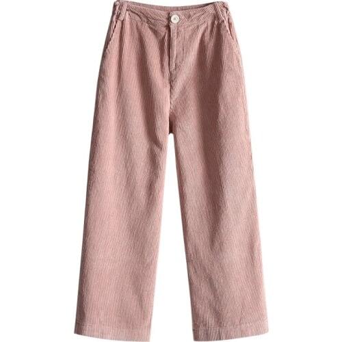 Womens pants new natural waist loose straight pants autumn and winter corduroy solid color casual nine pants TB180914
