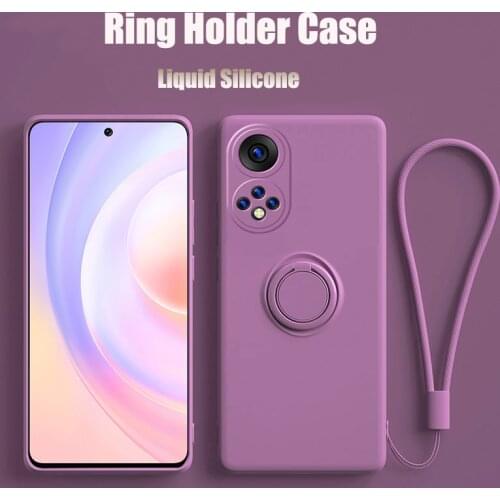 Liquid Silicone Ring Holder Phone Case With Hand Strap For Huawei P40 P30 P20 Pro Mate 40 20 30 Pro Honor 50 Pro SE Soft Cover
