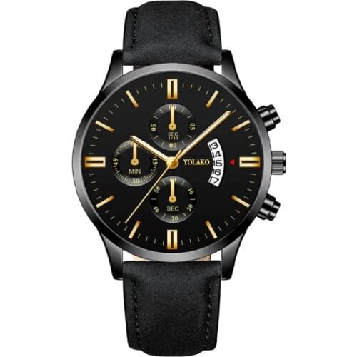 Business fashion fake three-eye six-hand calendar mens watch mens watch belt mens electronic watch