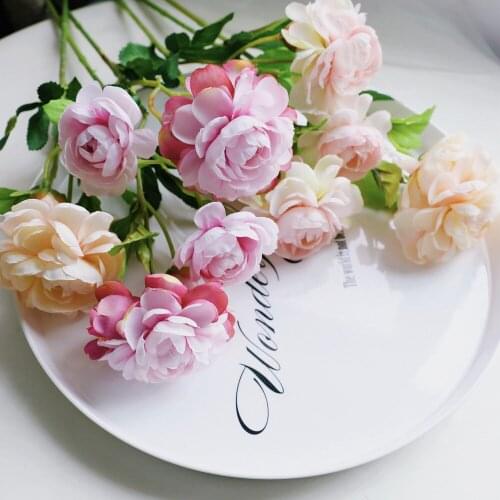 10 Pcs Artificial Flowers Lotus 3Head Silk Flowers Decoration Flower Wall Wedding Backdrop Farmhouse Home Table Decor DIY Wreath