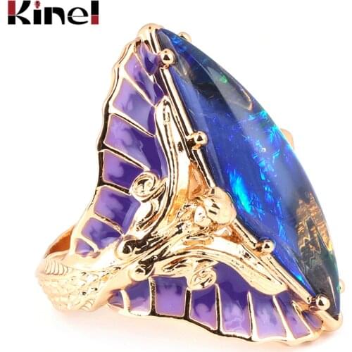 Kinel Hot Purple Enamel Colorful Stone Big Ring For Women Fashion Gold Mermaid Queen Ring Engagement Party Jewelry Drop Shipping