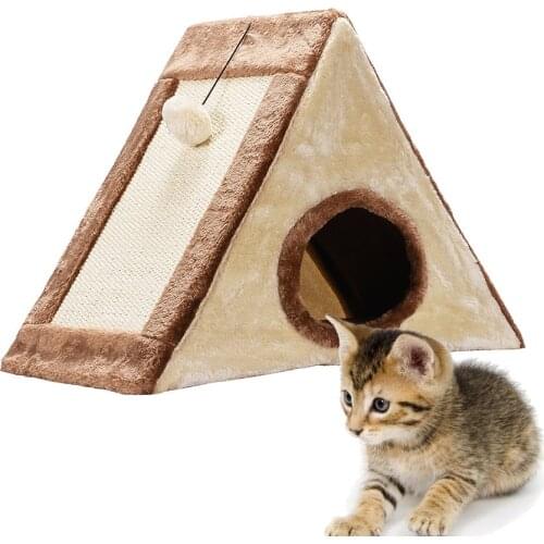 Cat Scratching House Fluff Ball Sleeping Cave Bed Scratch Claw Board Puppy Kitty Toy Pet Furniture Triangular Climbing Frame