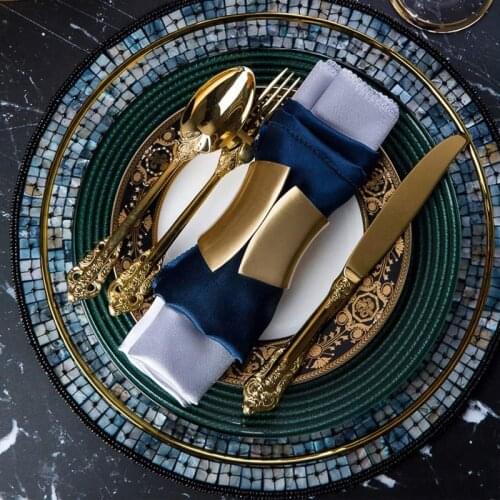 Dinnerware Set Retro Cutlery Sets 1/4/8/16/24 pcs 304 Stainless Steel Golden Silver Metal Knife Fork Dinner Set Western Wedding