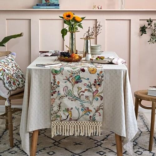 American Nordic style tassel design all things growth table runner cotton linen tea table cloth dinner flag