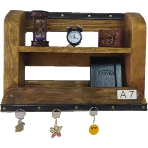 Hma Decorative Wood Key Chain Strap and Decorative Rack Leather Detailed