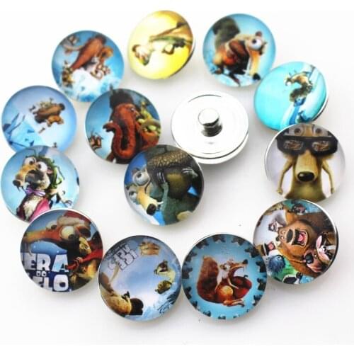 New Arrival Mix 10pcs/lot cartoon Snap Button pretty Glass Snap Buttons Fit bangle 18mm DIY Snap Bracelet Jewelry