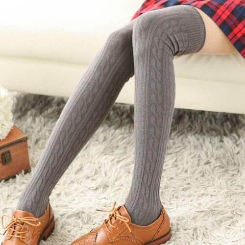 Autumn Winter Thigh High Over Knee Spiral Pattern Ladies Women Stocking Solid Color High Quality Cotton Jacquard Weave