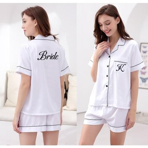 Summer Satin Silk Wedding Pajamas Set Women Bridesmaid Bride Pyjama Set Silky Lounge Wear Pajamas Grey Blue Pjs Solid