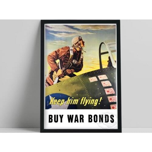 Keep Him Flying Print Poster, Aviator Airplane Still Life Canvas Painting, Vintage World Peace Wall Picture Home Kids Room Decor