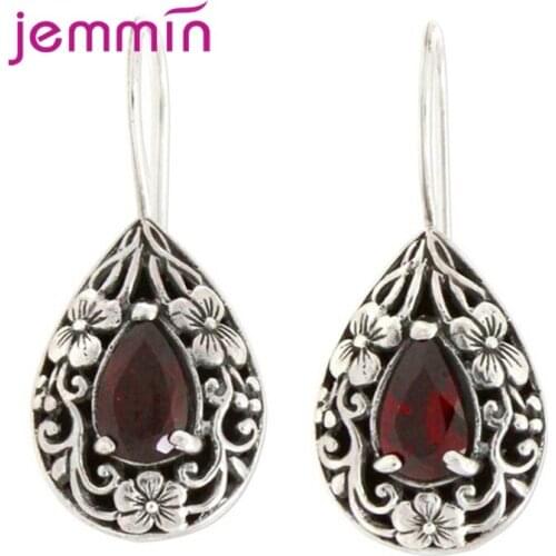 Gothic Teardrop Hoop Earrings For Women Party Birthday 925 Sterling Silver CZ Crystal Fashion Jewelry Anniversary Gift Wholesale