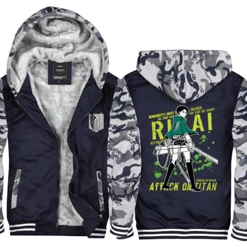 Unisex Attack on Titan Thick Fleece Hooded Hoodie Cardigan Jacket Coat Top