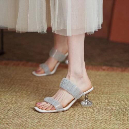 Concise Open-Toed Women Shoes White Apricot Slippers Elegant High Heels Shoes 2021 New Fashion Wedding Prom Shoes Woman