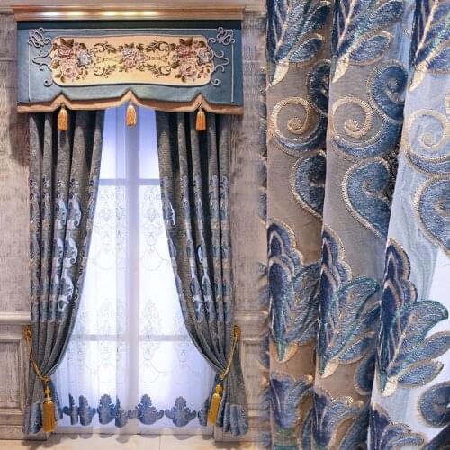 Top grade luxury hollow out European curtain living room atmosphere chenille jacquard floor curtain Nordic luxury customization