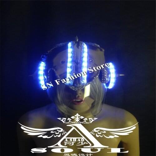 WX36 LED light Luminous Helmet Glowing ballroom dancing cloth LED robot helmet party bar supplies gold silver mirror costume