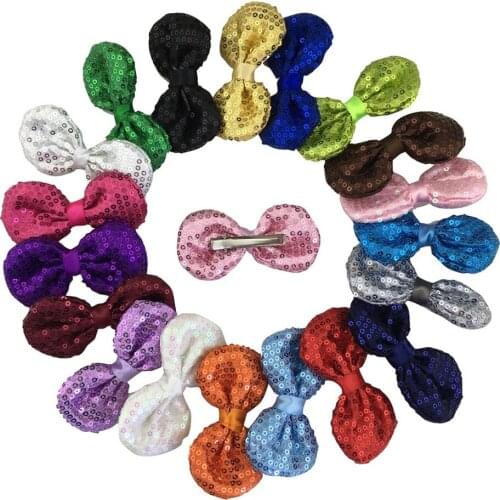XIMA 20pcs/lot 20pcs 3.5inch Sequin Baby Bows with Alligator Bows for Hair Girls and Children Hair Accessories