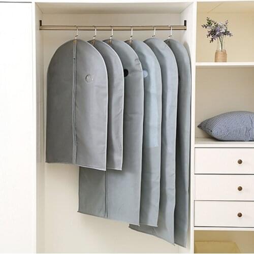 1X Black Gray Garment Bag Clothes Suits Dust Cover Dust Bags Wardrobe Storage Non Woven Fabric Suit Coat Dress Jacket Zipper Bag
