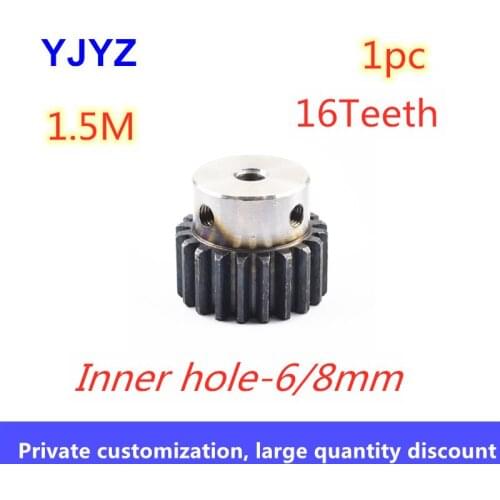 1PC Spur Gear Rack Pinion 16 Teeth 1.5M Bore 6/8 mm Straight Teeth Positive 45# Steel with Boss