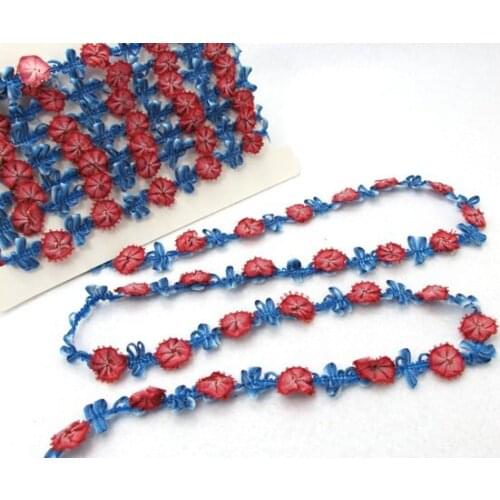 2 Yards Woven Rococo Ribbon Trim with Red Ombre Flower Buds|Decorative Floral Ribbon|Scrapbook Materials|Clothing|Decor