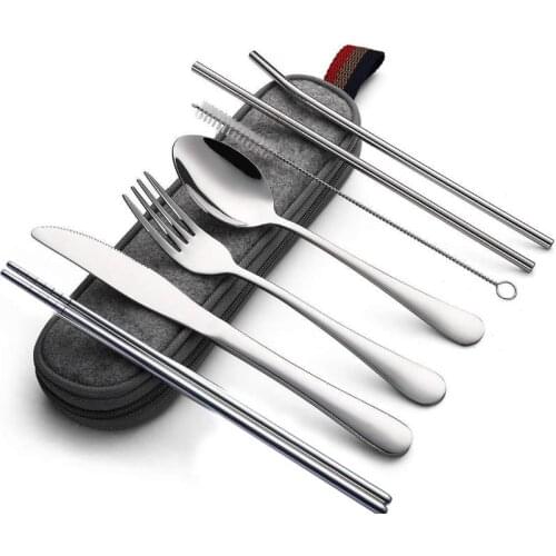 20set Tableware Reusable Travel Cutlery Set Camp Utensils Set with stainless steel Spoon Fork Chopsticks Straw Portable case SN