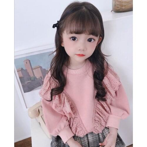 2021 Korea style girls ruffles sweatshirt cotton full sleeve fashion autumn girls sweatshirt 3-8t B422