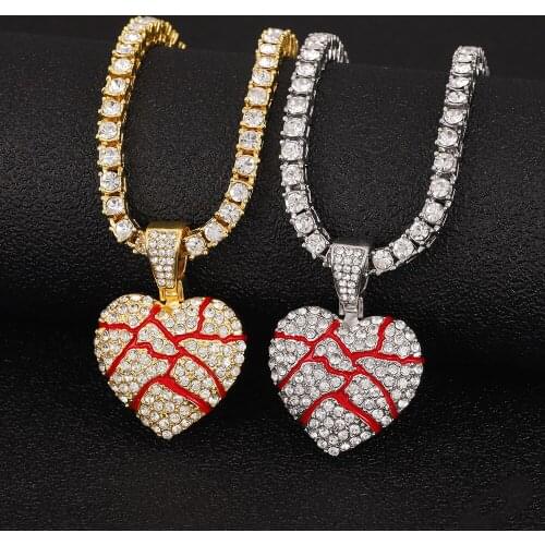 24 inch Gold Hip Hop Break Heart Pendant Necklace Punk Rock Heart Break Necklaces Jewellery Gift Women