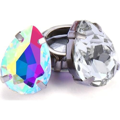 AB Color Fancy Stone With Copper Claws Drop Tear Shape Glass Rhinestones Wedding Dress Decoration Sew On Stones Crystal