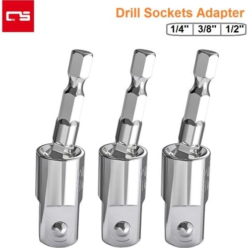 Power Drill Socket Adapter Steel Hex Shank Extension Socket Drill Bit Rotatable Adaptor Set 1/4'' 3/8'' 1/2'' Screwdriver Tool