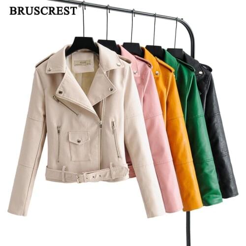 BRUSCREST Women's Leather Jackets With Fur