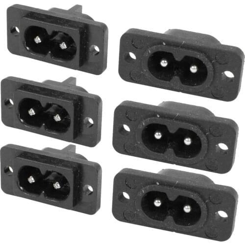 Black 2 Pin IEC320 C8 Screw Mount Inlet Plug Socket AC 250V 2.5A 6 Pcs