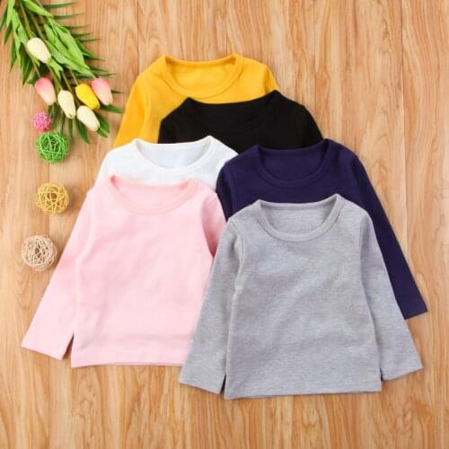 Citgeett Toddler Infant Kids Baby Boys Girls Long Sleeves Cotton Warm Clothing T-shirt Solid Casual Tops 0-5Y