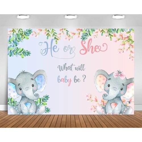 MEHOFOTO Elephant Baby Shower Photo Background Boy or Girl Gender Reveal Party Animals Decorations Photography Backdrops