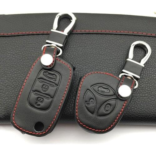 Hot Sale Super Quality Genuine Leather Remote Key Case Car Key Wallet For Lada chain For Renault Keychain 3 buttons control