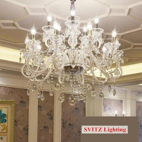 Grand Hotel Hall white Crystal Lamp Chandelier lighting for living room Dining Room Luxury French Candle holder Lamps Pendientes