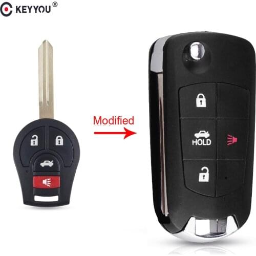 KEYYOU Mdified 4 Buttons Uncut Blank Remote Flip Folding Key Shell Case Fob for Nissan Altima Maxima Sentra Versa