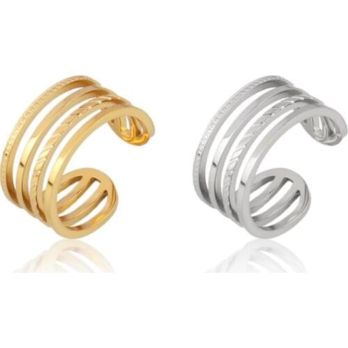 Stainless Steel Ring For Women Chain Ring Punk Round Geometric Open Finger Rings Gold Double Layer Rings Charm Rings Jewelry