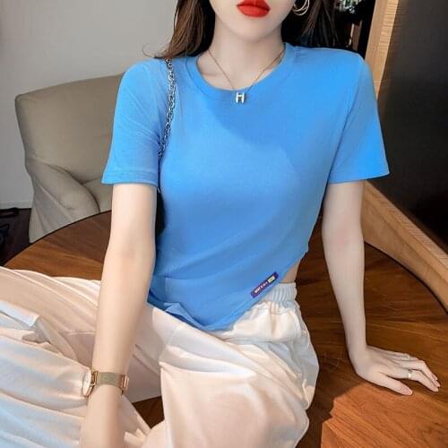 Korean Summer Fashion Split fork irregular Short T Shirt Women Tops Slim Short sleeve Women Tshirt Sexy T Shirt Tops