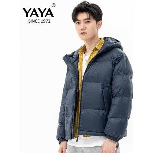 YAYA 2021 Winter Mens 90% White Duck Down Jacket Hooded Couples Style Thick Puffy Coat Windbreak Business Casual Warm Outwear