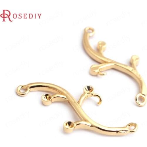 35193)6PCS 31x14MM 24K Gold Color Brass 2 Holes Tree Branch Connect Charms Pendants High Quality Jewelry Findings Accessories