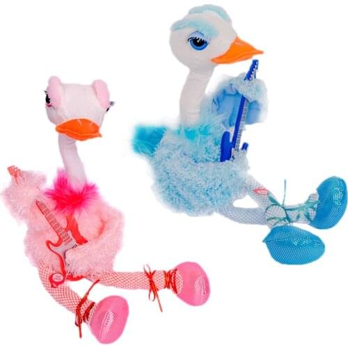 Lovely Electric Soft Plush Flamingo Holding Guitar Toy Dancing Singing Stuffed Doll Kids Gift Home Decor