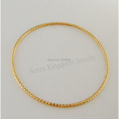 MIN ORDER 10$ can mix design /NEW CARVED SPOTS BANGLE 2MM WIDTH - YELLOW - GOLD GP CLOSED SIZE 65MM 2.56"