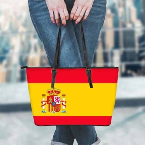 FORUDESIGNS Fashion Pu Leather Womens Bags Handbags Casual Spanish Flag Print Female Cross Body Bags Large Capacity Tote Bolsas