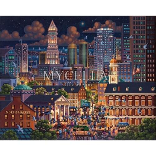 Cartoon Full 5D DIY Diamond Painting Boston Market City Art Crystal Embroidery Cross Stitch Needlework Diamond Mosaic Decor Gift