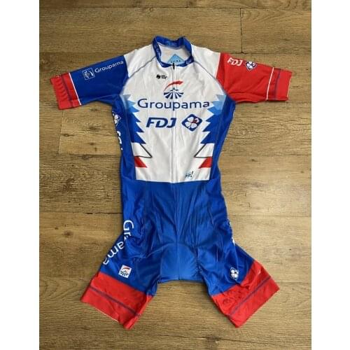 MENS CYCLING WEAR CYCLING JERSEY BODY SUIT SKINSUIT WITH POWER BAND 2021 GROUPAMA FDJ TEAM GEL PAD SIZE XS-4XL
