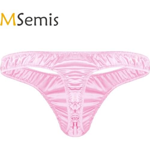 MSemis Men Sissy Underwear Brief Hot Lingerie Shiny Ruffled Low Rise High Cut Exotic Bikini Thong Underwear Panties Sleeepwaer