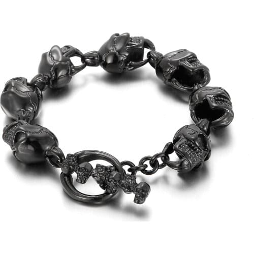 Mans High Quality 14mm Skull Head Charm Bracelet Men 316L Stainless Steel Punk Jewelry Black/Silver Color JB139274-KJX