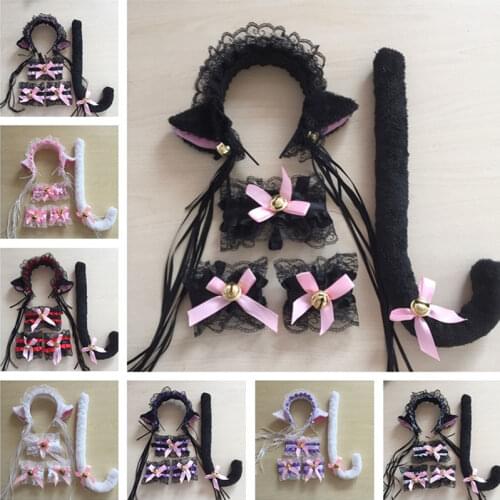 Lolita Maid Dress Cosplay Costume Accessory Cat Lacy Ears Tassels Headband with Bell /Hair Ribbon Wrist Band Neck Band Tail
