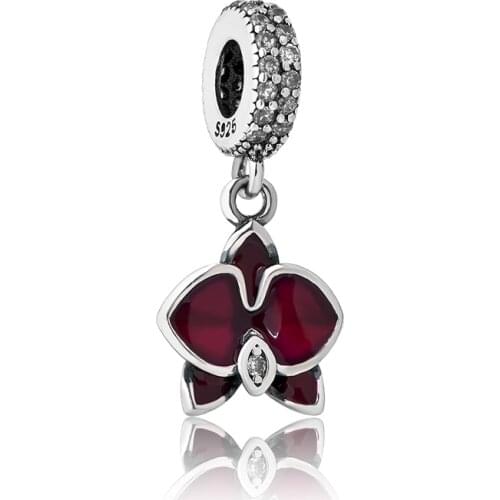 Fit Pandora charms silver 925 Original Bracelet necklace trinket DIY women jewelry Orchid pendant Charm clear CZ Bead