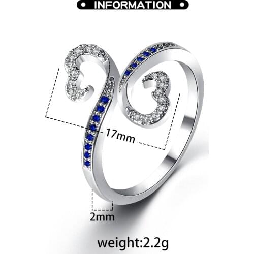 Hot Women Ring Blue CZ Cubic Zirconia Ring Simple Hollow Butterfly Shape Intersecting Line Rings Semi-Heart Wedding Jewelry