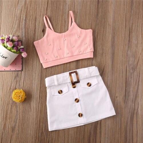 Free shipping Kids Toddler Baby Girls clothes off shoulder strap pullover sleeveless Tops solid Button Shorts 2pc newborn Outfit