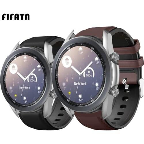 FIFATA 22MM Genuine Leather + Silicone Watch Strap For Samsung Galaxy Watch 3 45MM/Huami Amazfit GTR 2/GTR 47MM/Huawei GT 2 Pro